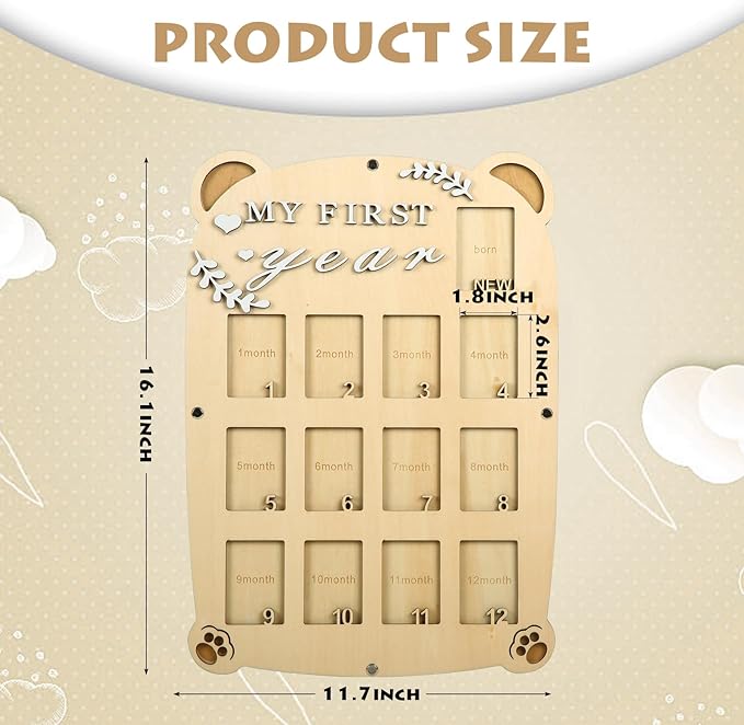 My First Year Picture Frame,One Year Of Photo Board, Baby's First Twelve Months Photo Collage and Gender Neutral Keepsake, Ideal for Baby Shower,New Mom Keepsake Gift and Nursery Decor - With Stand (Cat sign)