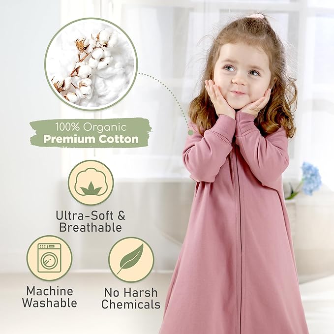 Mama Cheetah Baby Sleep Sack with Sleeves, 0.5 TOG Organic Cotton Wearable Blanket and Two-Way Zipper, Swaddle Transition Long Sleeve Sleeping Bag for Newborn Infant Toddler, 12-18 Months