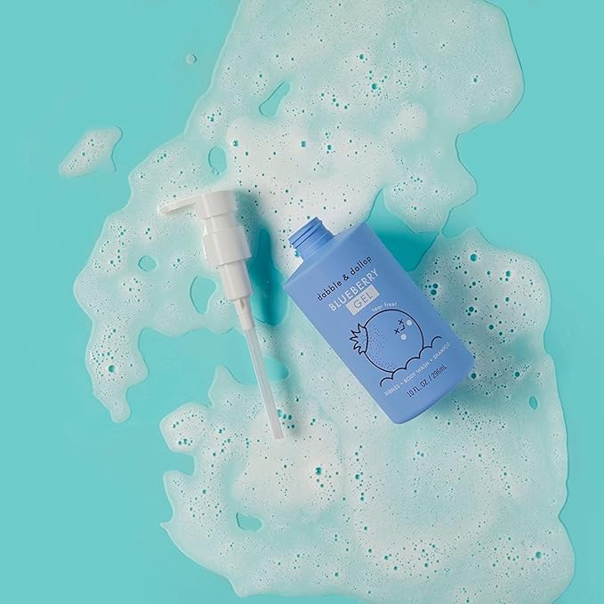 Dabble & Dollop Blueberry + Vanilla Body Wash & Shampoo – 3-in-1 Natural Bubble Bath for Kids, Made in USA, No Parabens or Sulfates, Vegan, Gluten-Free, Tear-Free (2-Pack)