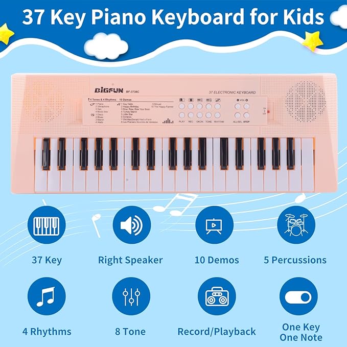 Kids Piano Keyboard, 37 Keys Portable Music Keyboard Early Learning Educational Electronic Music Piano Instrument Toys for 3 4 5 6 Year Old Boys and Girls (Pink)