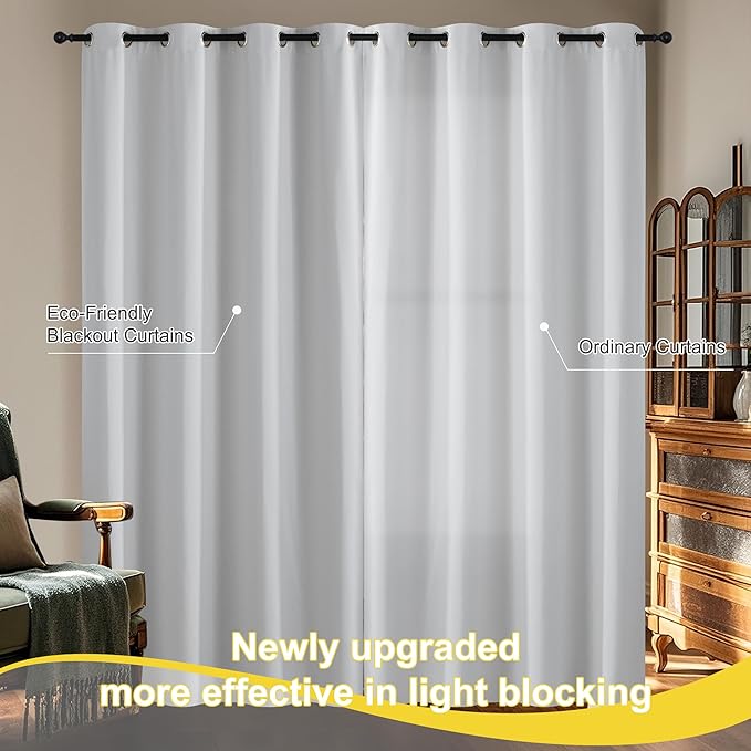 NICETOWN 100% Blackout Curtains for Bedroom 84 inch Long Thermal Insulated Blackout Curtains for Living Room, Energy Saving Grommet Drapes for Patio Door (2 Panels, Greyish White, 42W x 84L)