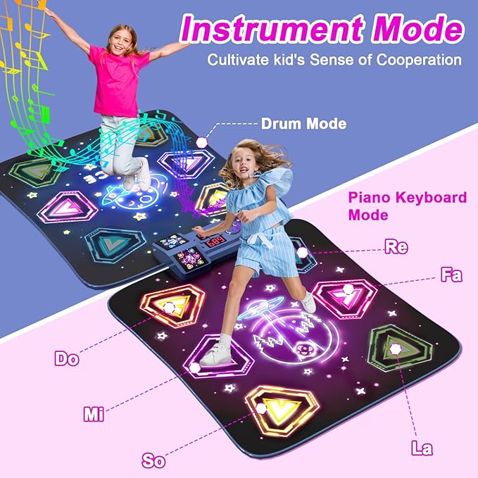 Dance Mat Toys for 3-12 Year Old Girls Boy, 2 Players Dance Mat with Light-up 12 Buttons & 5 Games Mode, Bluetooth Dance Game Toy for Girls 5-7, Xmas Birthday Gifts for 3 4 5 6 7 8 9 10+ Year Old Kids