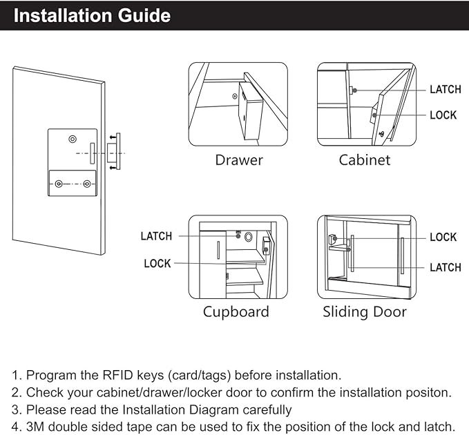 RFID Locks for Cabinets Hidden DIY Lock - Electronic Lock with USB Cable for Wooden Drawer Locker Cupboard Gun Box
