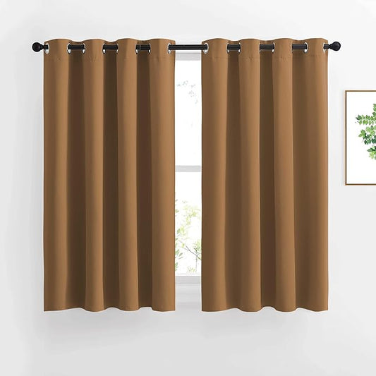NICETOWN Kitchen Window Curtains Over Sink - Grommet Blackout Solid Vertical Small Curtains & Drapes Noise Reducing for Laundry, Gold Brown, W52 x L45, 2 Panels