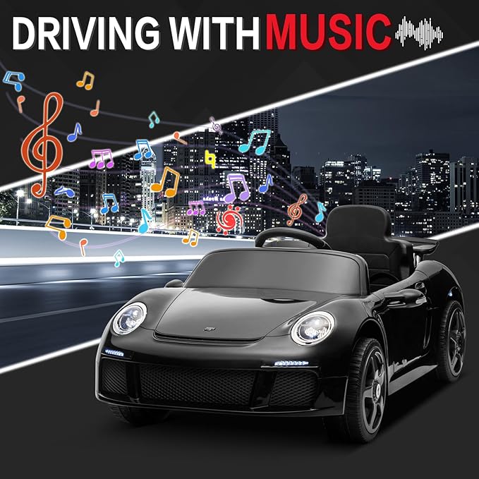 Licensed RUF CTR3 12V Kids Electric Car with Parent Remote Control, 2 Motors, 3 Speeds, LED Lights, MP3 Player | Battery Powered Ride-On Toy for Kids to Drive - Black