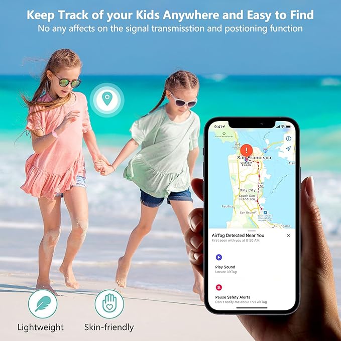 Waterproof Airtag Bracelet for Kids,2 Pack Hidden Airtag Wristband Kids,Anti-Lost Silicone Apple Airtag Holder Case for Toddler,Air tag Case Cover Watch Band GPS Tracker for Child-Pink+Teal