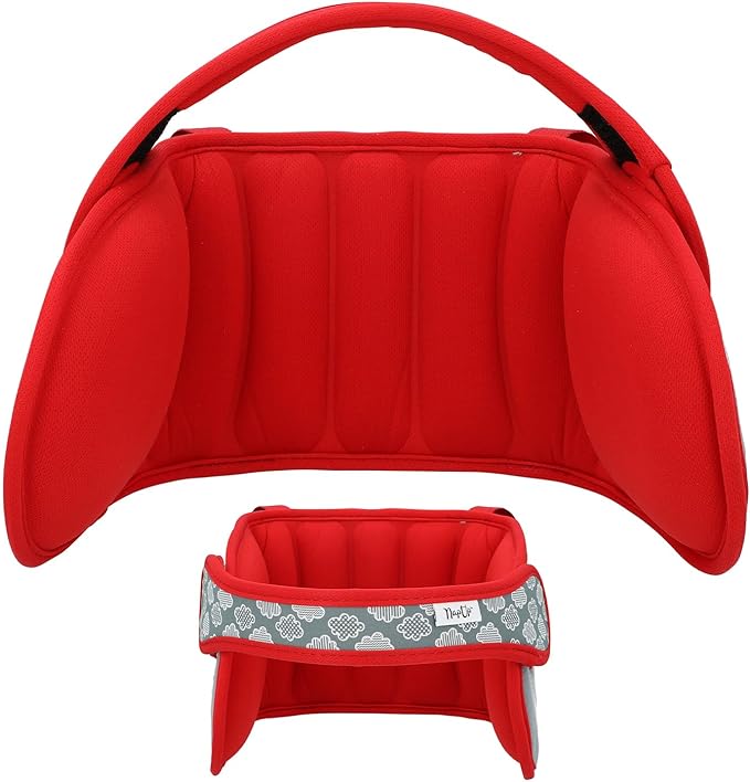 NAPUP Adjustable Carseat Head Support for Sleeping Kids & Toddlers - Safe, Comfortable & Breathable (Red)