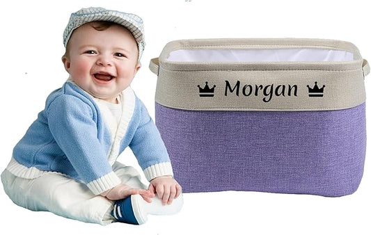 Personalized storage boxes for children Customize the name and icon, A foldable storage box bins for children's clothes, toys, books, etc Storage baskets suitable for both boys and girls (Purple)
