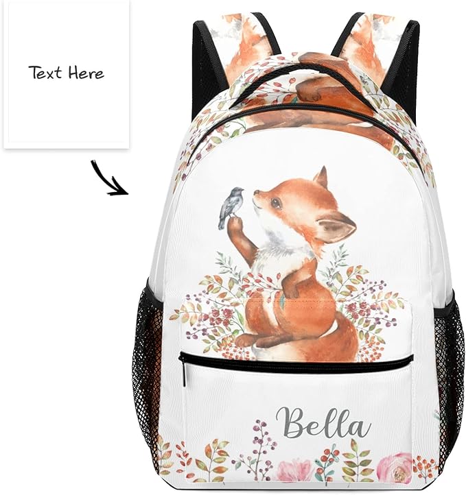 Cute Fox Little Bird Custom Kids Backpack 16.5 Inch for Boy Girl, Personalized Waterproof Child School Travel Bag with Name Option5