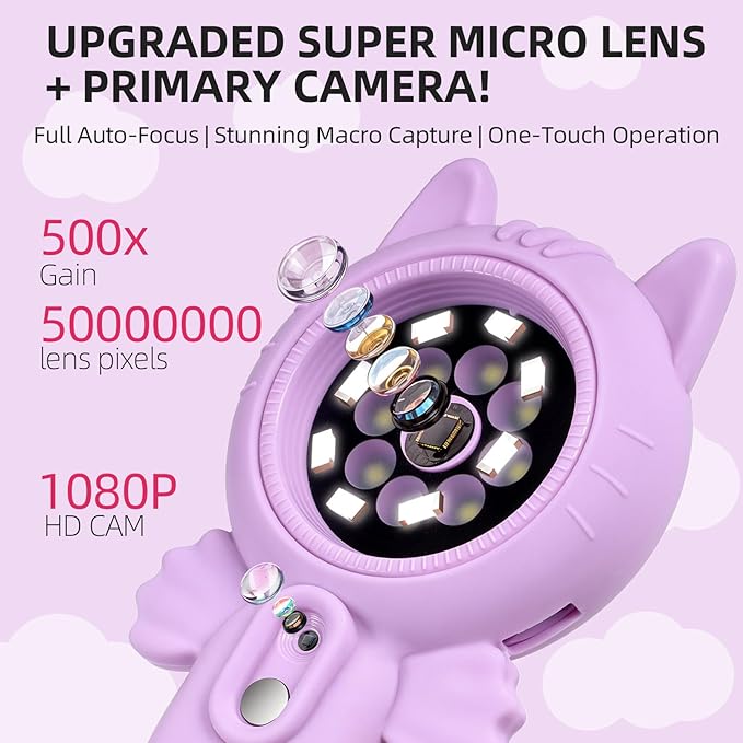 Kids Microscope–500X Digital Pocket Handheld Microscope with Dual Cameras, Autofocus & 32GB Card STEM Educational Toy & Christmas Birthday Gift for Boys & Girls Ages 3 4 5 6 7 8 9 10