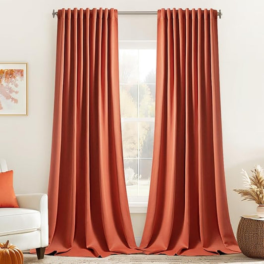MIULEE Back Tab Burnt Orange Blackout Curtains 96 Inch Long 2 Panels Set for Bedroom, Fall Terracotta Rod Pocket/Pinch Pleated Thermal Insulated Room Darkening Light Blocking Floor to Ceiling Drapes