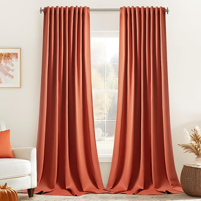 MIULEE Back Tab Burnt Orange Blackout Curtains 108 Inch Long 2 Panels Set for Living Room Bedroom Privacy, Fall Terracotta Rod Pocket/Pinch Pleated Extra Long Room Darkening Light Blocking Drapes
