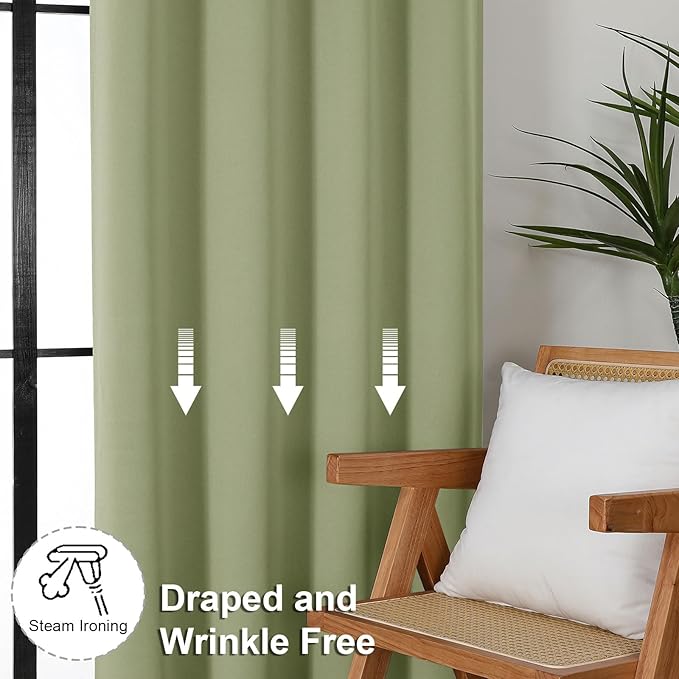 Simplebrand Ava Sage Green Blackout Curtains for Bedroom 84 Inch Length 2 Panels Set, Solid Thermal Insulated Privacy Living Room Window Treatment Curtains Blackout Drapes, W50 x L84 Inch, Sage Green