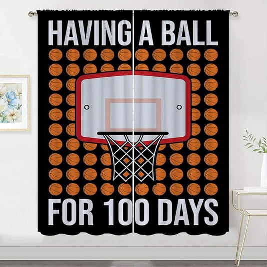 Basketball Blackout Curtains for Boy Girl Room Darkening Decor,Sports Themed Hoop and Many Basketballs Bedroom Living Room Home Rod Pocket Thermal Insulated Window Curtain/Drapes Panel,63x63 Inch…