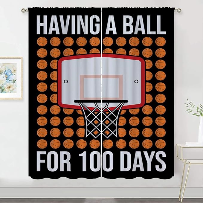 Basketball Blackout Curtains for Boy Girl Room Darkening Decor,Sports Themed Hoop and Many Basketballs Bedroom Living Room Home Rod Pocket Thermal Insulated Window Curtain/Drapes Panel,84x84 Inch…