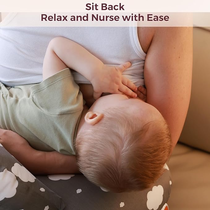 Momcozy Original Nursing Pillow for Breastfeeding-Pioneering Safety Fence- Wider Feeding Pillows for More Support for Mom & Baby- Easier Nursing & Hand Free- Fit for All, Removable Cotton Cover