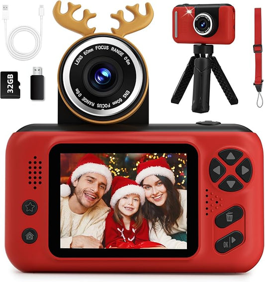 Kids Camera Girls for 3 4 5 6 7 8 9 Years Old Girls,1080P HD Video Selfie Camera with 32G SD Card Kids Digital Camera Toys for Toddler Birthday Gifts Red