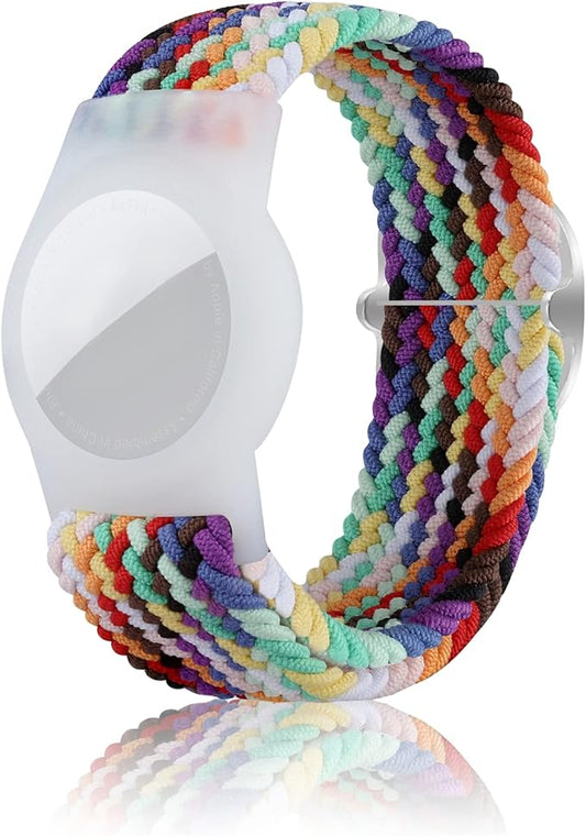 Kids Bracelet Compatible with AirTag, GPS Kid Tracker Holder Braided Wristband for Apple Air Tag, 2022 Upgraded Nylon Adjustable Anti Lost Airtag Watch Band for Kids Children Elders (Rainbow)