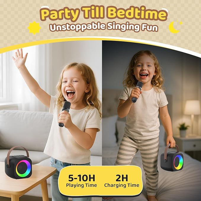 Mini Karaoke Machine, Portable Bluetooth Karaoke Speaker with 2 Wireless Microphones, Singing Machine with Party Lights for Kids and Adults, Birthday Gifts for Girls Boys Family Home Party