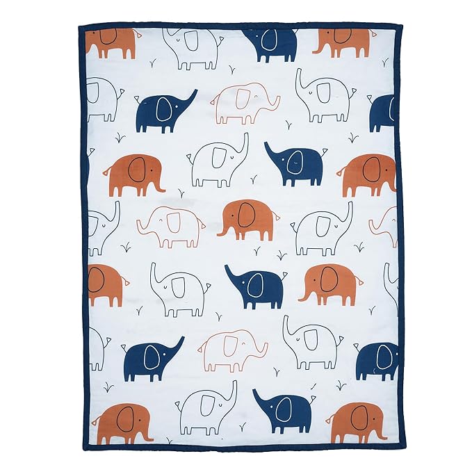 Lambs & Ivy Playful Elephant Blue/White Cotton 3-Piece Baby Crib Bedding Set