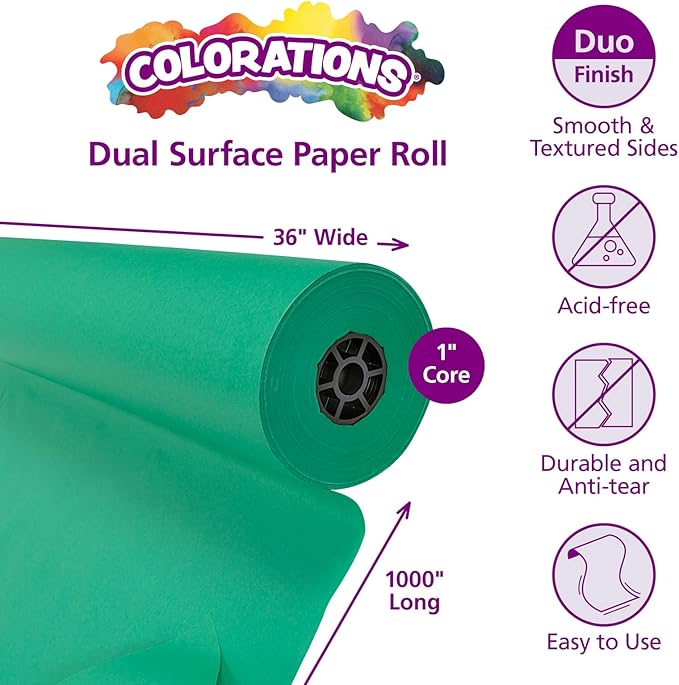 Colorations Dual Surface Paper Roll, Bright Green, 36" x 1000', Textured Paper, Classroom Craft & Art Supplies, Bulletin Board, Gift Wrapping, Chalkboard Wallpaper