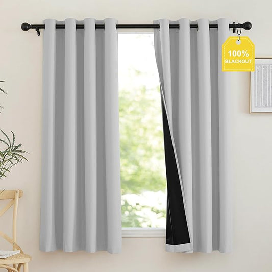 NICETOWN 100% Blackout Off White Curtains for Bedroom, Grommet Thermal Window Treatments Portable Curtains Lightweight Travel Shades for Living Room/Home Office, W52 x L63
