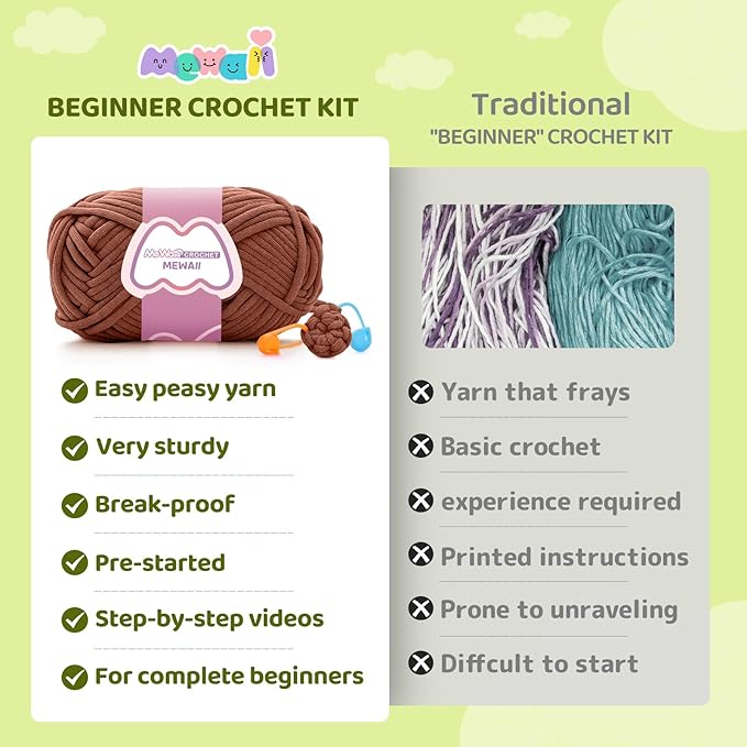 Mewaii Crochet Kit for Beginners – 5 Easy Dachshund Dog Crochet Kits with Step-by-Step Video Tutorials, Pre-Started Yarn, 40% Extra Yarn, Beginner Crochet Kit for Adults & Kids