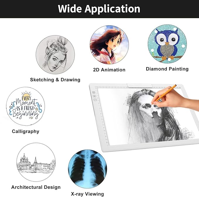 KOBAIBAN Wireless A4 LED Light Pad with Innovative Stand, Top Clip, Stepless/ 6-Level Dimmable Brightness Rechargeable tracing Light Box/Board for Cricut Weeding Vinyl, Diamond Painting, HTV (White)