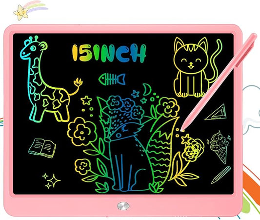 Decute Kids Toys LCD Writing Tablet with Stylus, 15 Inch Erasable Toddlers Doodle Board, Reusable Drawing Pad for Kids, Educational Christmas Birthday Gift for 3 4 5 6 7 8 Girls Boys Toddler Pink