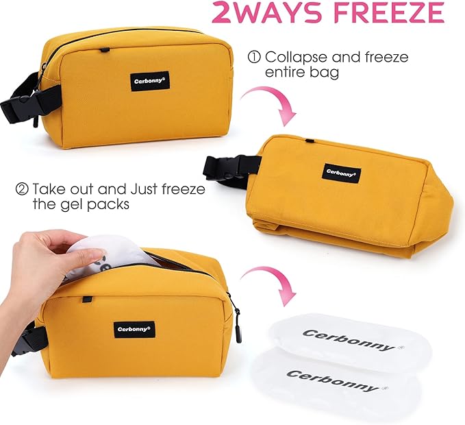 Small Cooler Bag Freezable Lunch Bag for Work School Travel,Small Lunch Bag,Insulated Snack Bag for Adults/Kids,Mini Cooler,Freezable Lunch Box Fit for Yogurt (Yellow-s)