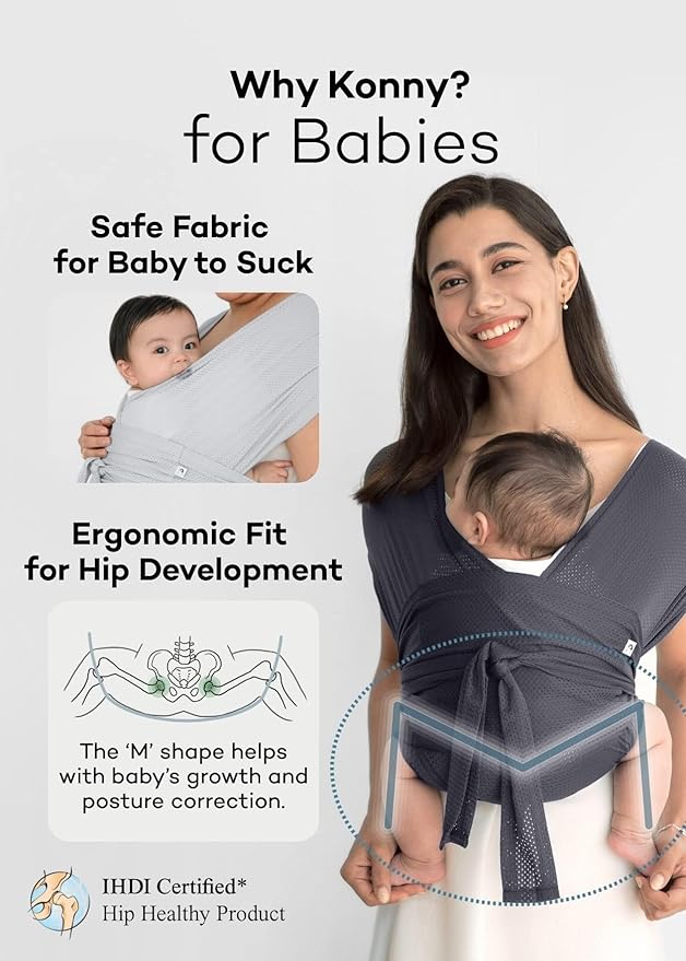 Konny Baby Carrier Flex AirMesh with Head Support- Adjustable, Easy to Wear Baby Wrap Sling, Perfect for Newborn Babies Essentials up to 44 lbs (M-4XL) -Mocha