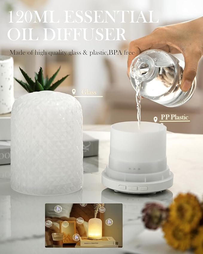 Aromatherapy Diffuser – Ultrasonic Essential Oil Diffuser, Health Night Light, Timer & Auto Shut-Off, BPA-Free, 120ml Diffusers for Home, Office, or Spa