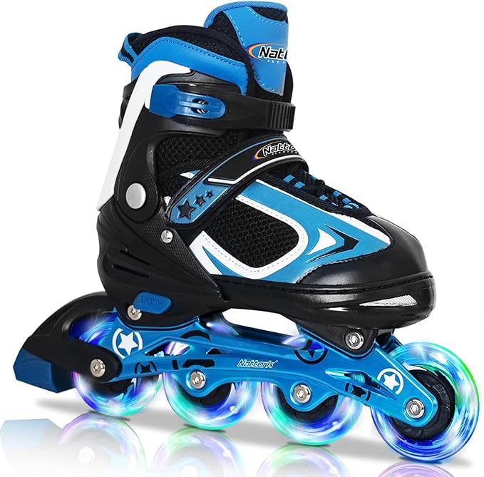 Nattork Blade Roller Skates for Boys with Light Up Wheel, Outdoor & Indoor Illuminating Black Inline Skates for Boys Little Kids Toddler Ages 5-8 4 5 6, Beginners