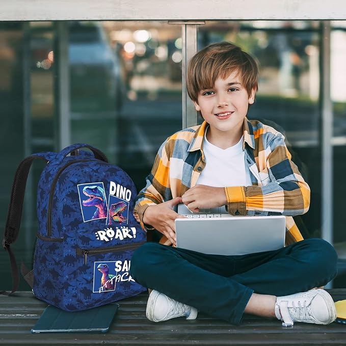 Dinosaur Backpack for Kids Boys Girls, ROAR! DINO SAUR ATTACK! Cartoon Dinosaur Pattern School Bag, Lightweight Ergonomic Durable Bookbag for Age 5-12, Ideal for School Outdoor Travel Daypack