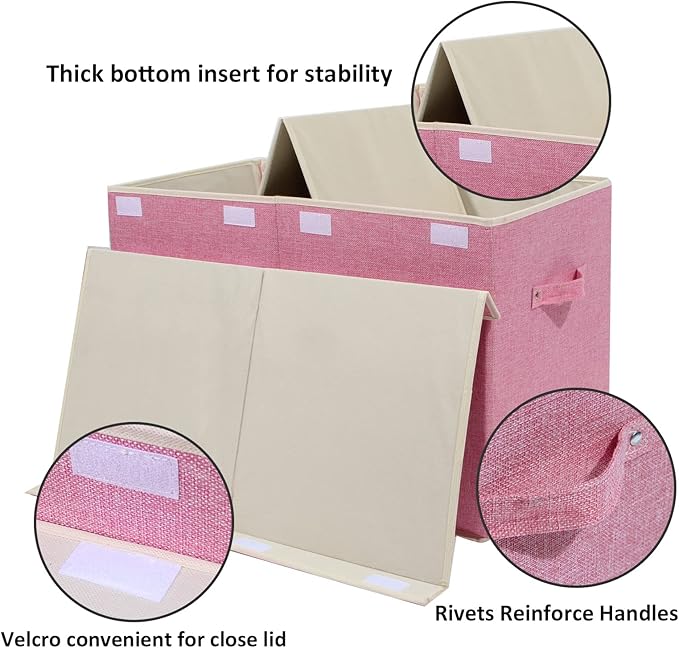 popoly Large Toy Box Chest Storage with Flip-Top Lid, Collapsible Kids Toy Storage Bin Boxes Container for Boys, Girls, Nursery, Playroom, 25"x13" x16" (Linen Pink)