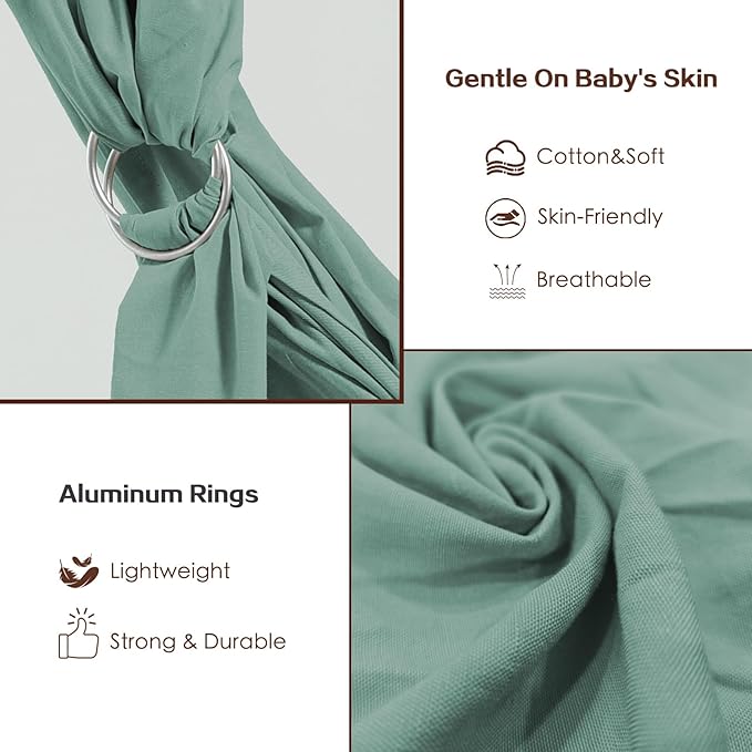 Baby Wrap Ring Sling 7-35 lbs, Baby Sling Carrier for Newborn, Toddler, Infant Holder, Lightweight Baby Carrier Wraps, Green