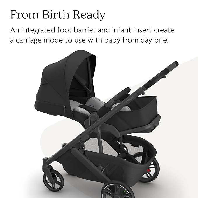 UPPAbaby Cruz V3 Stroller - from Birth + Car Seat Compatible - Full-Size, Reversible Seat - Infant Insert, Bug and Rain Shields Included - Jake (Charcoal/Carbon Frame/Black Leather)