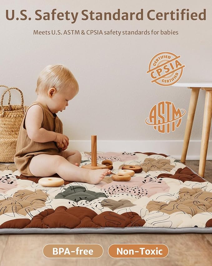 Blissful Diary Baby Play Mats for Floor, 71x59 Inch Extra Thicker & Large Soft Cushioning Foam Playmats for Babies and Toddlers, Foldable Washable Baby Crawling Mat for Playpen, Boho Design