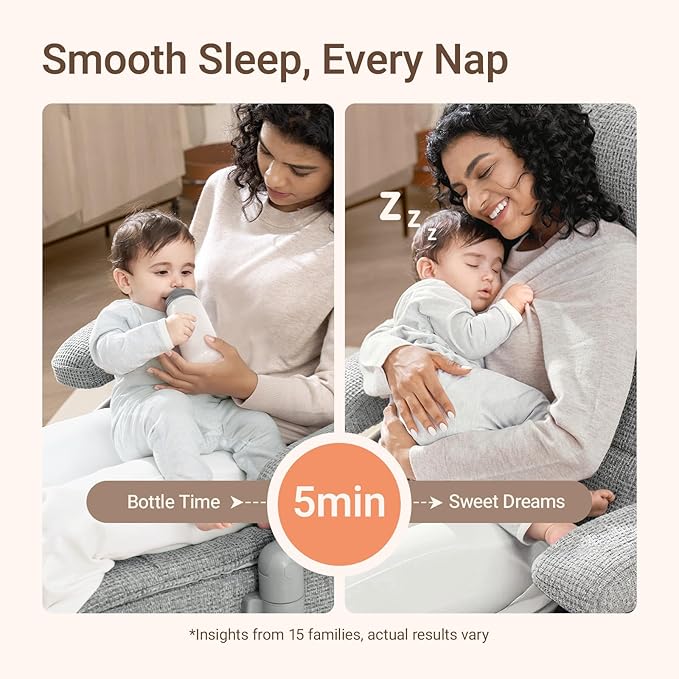 Nursery Swivel Glider Recliner Chair with Adjustable Armrests & Headrest, Rocking Chair Nursery with Removable Cover for Breastfeeding, FSC & Oeko-TEX Certified, Grey