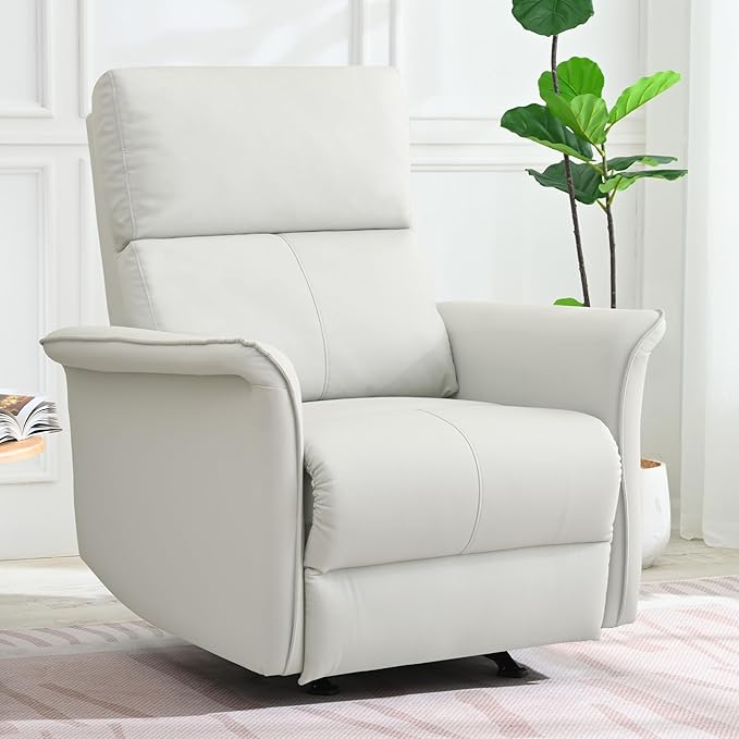 Manual Rocker Recliner Chair with Glider Motion for Nursery, 150° Recline & Wide Armrests - Overstuffed Leather Nursery Chair for Small Spaces, Living Room, Bedroom