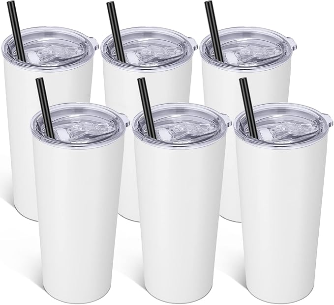 VEGOND 20oz Tumbler Bulk with Lid and Straw 6 Pack, Stainless Steel Vacuum Insulated Tumbler, Double Wall Coffee Cup Travel Mug, White