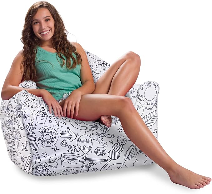 Posh Creations Structured Comfy Bean Bag Chair for Gaming, Reading, and Watching TV, Malibu Lounge, Canvas Coloring Fabric - Creatures