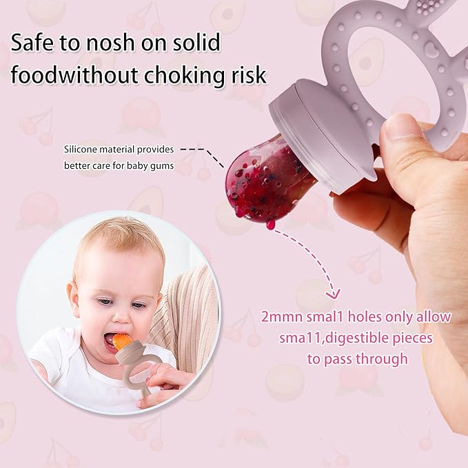 Baby Solids/Frozen Fruit Feeder Pacifier, Infant Teether Toy 4M+, BPA-Free Silicone Pouch & Nipple, Safely Introduce Solids, Teething Relief, 2-Pack (Rabbit - Pink Purple, S/M/L)