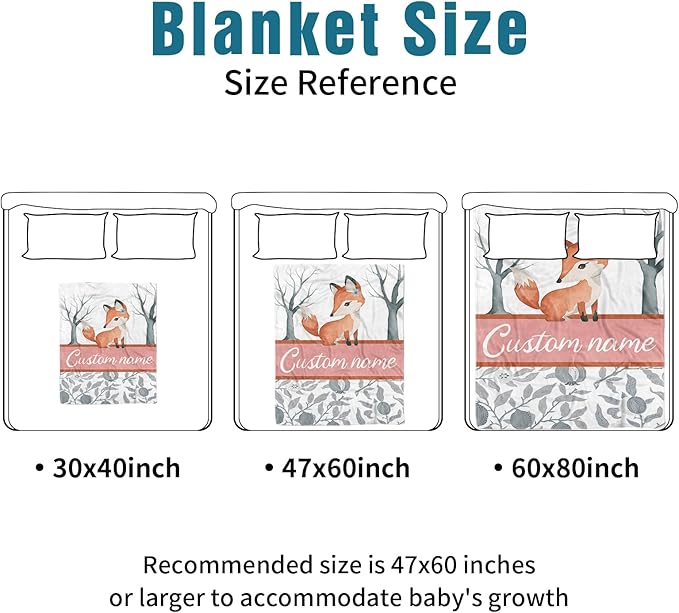 Custom Name Crib Bedding Set - Fox Theme, Personalized Nursery Bedding 3-Piece Set– Soft Blanket, Fitted Sheet, Changing Pad Cover – for Newborns Girls Nursery Gifts