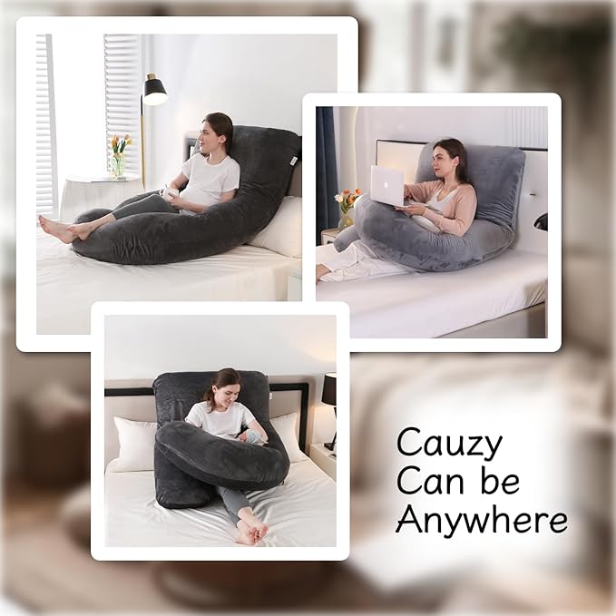 Pregnancy Pillow, Full Body 57 Inch Maternity Pillow with Removable Washable Cover - Sleep Support for Legs, Back, Neck, Shoulder, HIPS, Belly for Pregnent Women, Black Grey Velvet Cover