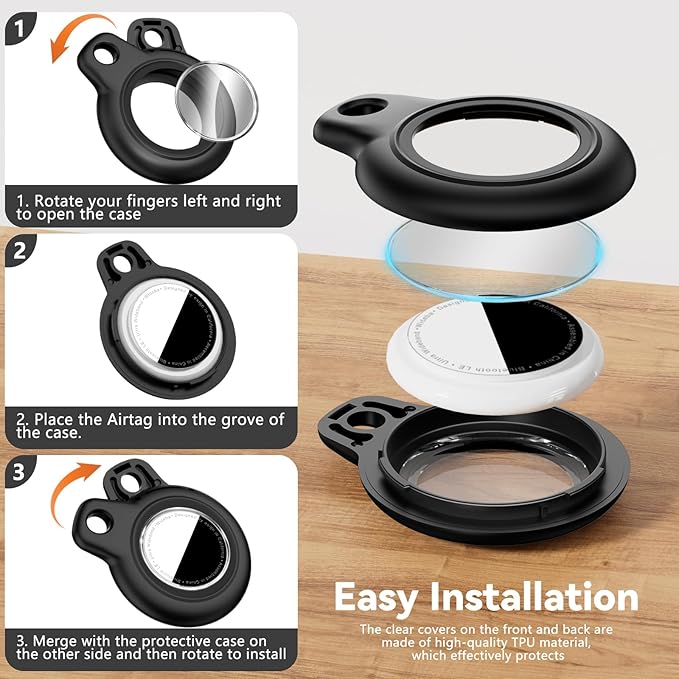 Upgrade Waterproof 4 Pack Airtags Holder with Apple Airtags Keychain, Hard PC Air Tag Case, Anti-Scratch & Shock Air tag Holder, Men's Women's Keyrings & Keychains -Black+Blue