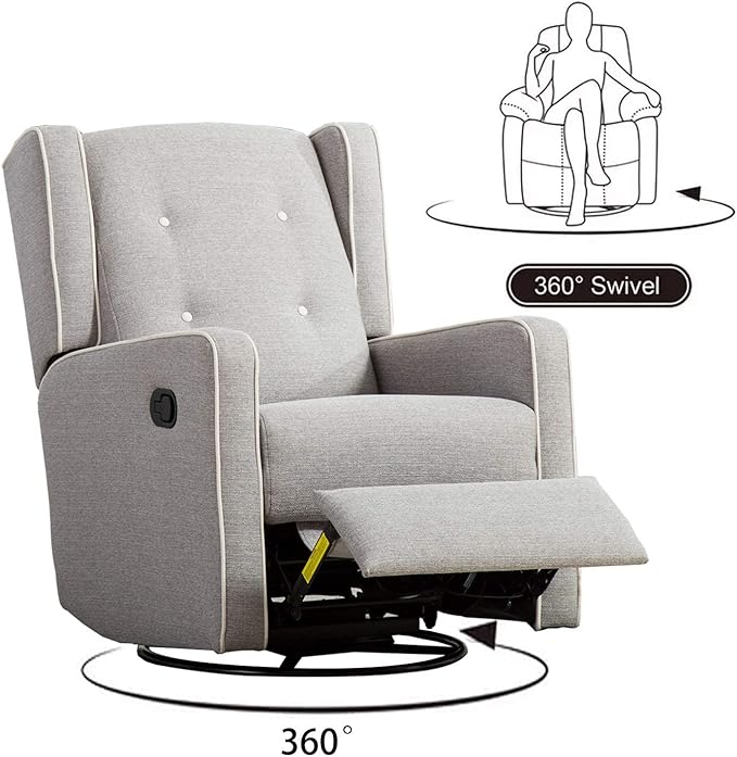 Swivel Rocker Recliner Chair, Nursery Glider Chair, Nursery Rocking Chairs, Manual Reclining Chair, Grey