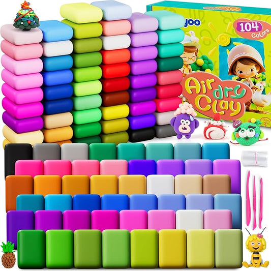 Air Dry Clay 104 Colors, Modeling Clay for Kids, DIY Model Magic Clay, Soft and Non-Sticky, Colorful Clay Starter kit with Accessories and Tools, Great Arts & Crafts Gift for Girls Boys Kids.