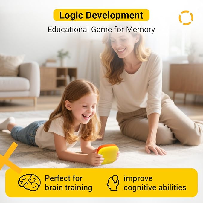 4-in-1 Handheld Tic Tac Toe Game Portable Electronic Board Games for Kids & Adults, Travel Fun & Memory Growth Gift, Orange