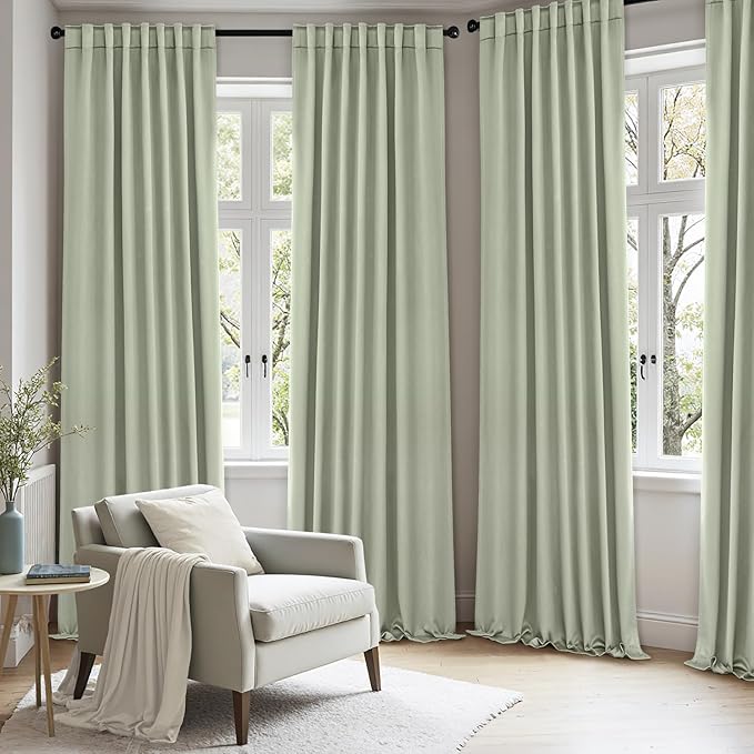 ANRODUO Sage Green Room Darkening Curtains 63 Inches Long Thermal Insulated Window Treatment Panels Back Tab Rod Pocket Blackout Green Curtains for Bedroom Living Room